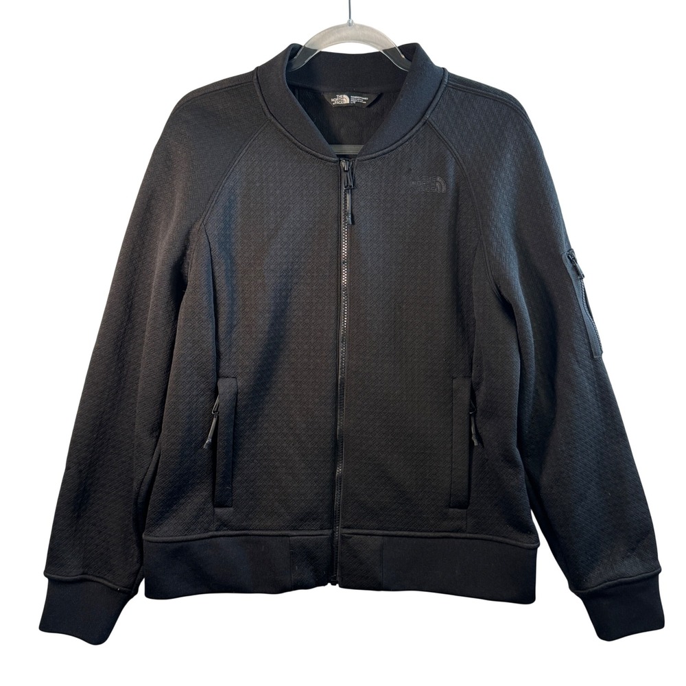 The North Face Kelana Bomber Jacket Black Diamond Quilted Fleece Womens L Zip